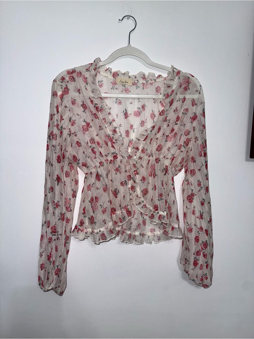 Love Notes Sheer Floral Ruffle Blouse